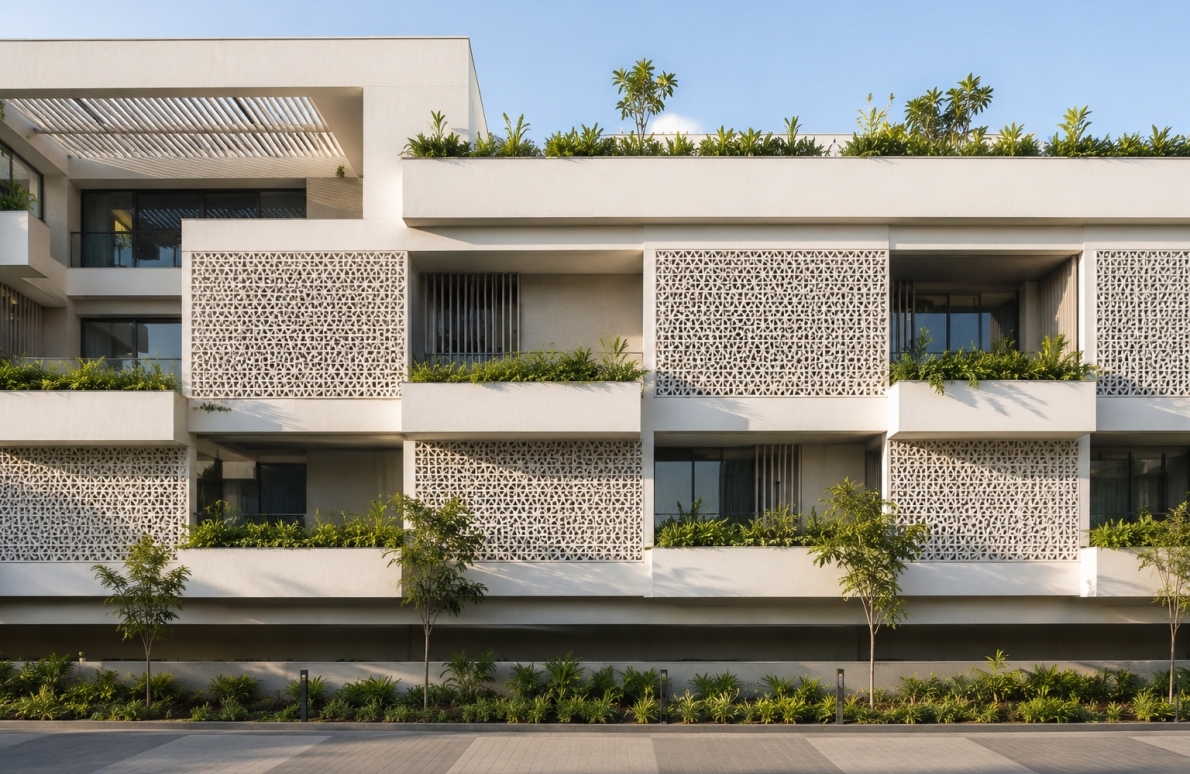 Biophilic Façade Design: Combining Jalis, Planters and Green Building Elements