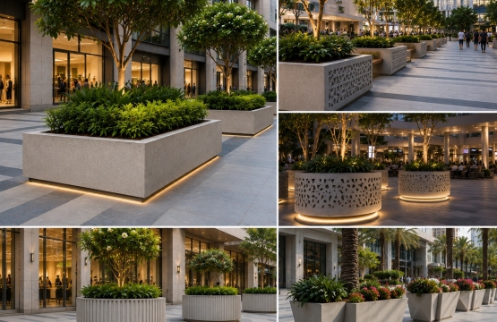 GRC planters for mall outdoor plaza and public landscape design
